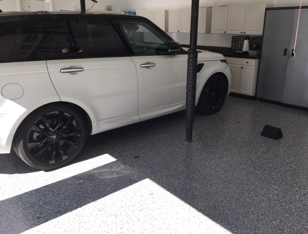 Range Rover Parked on Epoxy Flooring in a garage